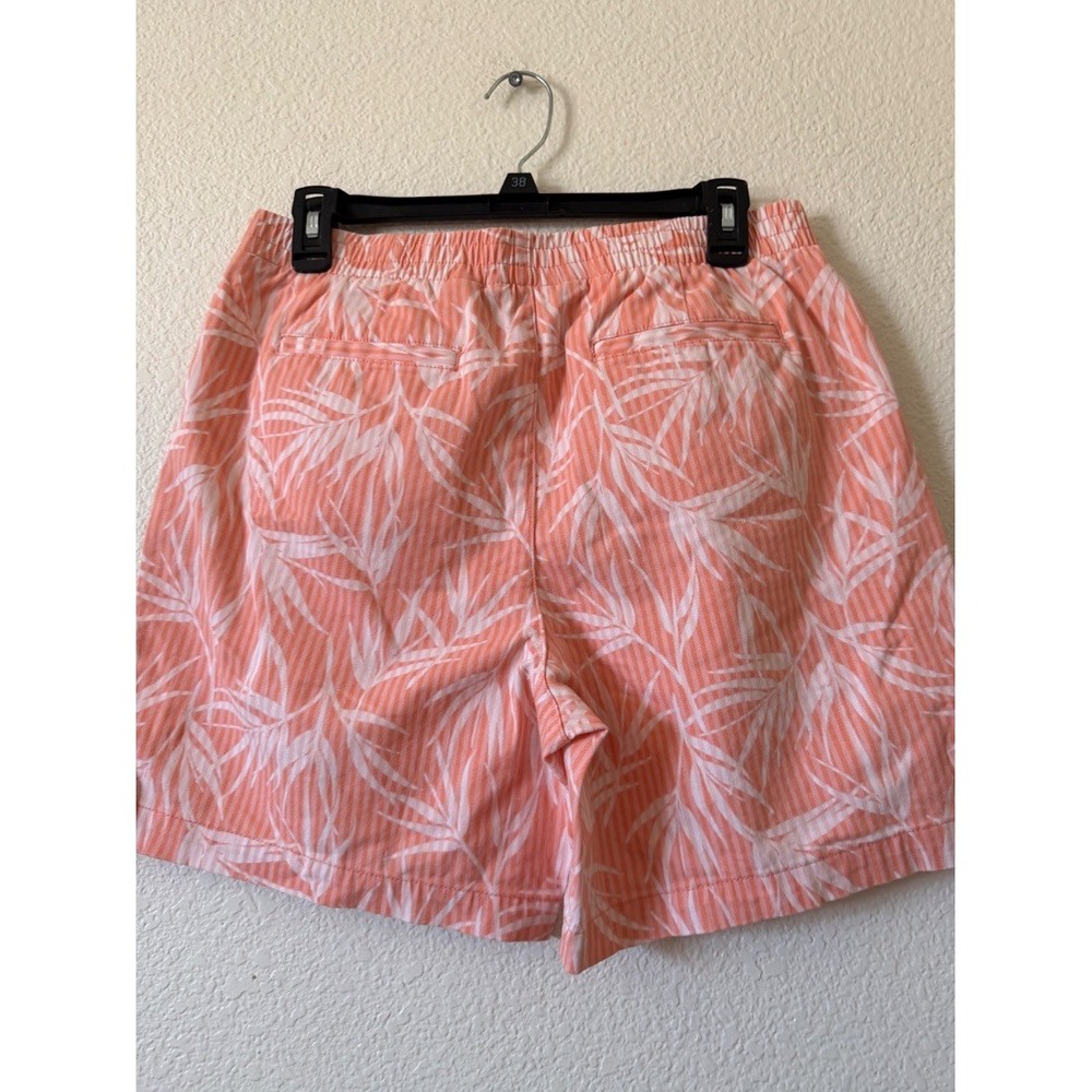 Lands End Womens Shorts Size 8 Coral Pink Tropical Leaf Print Mid Rise Cotton - Picture 3 of 15